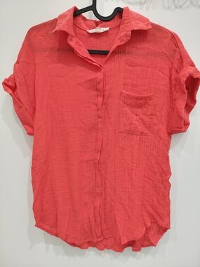 Lily Star Vibrant Coral-Red Button Front Top